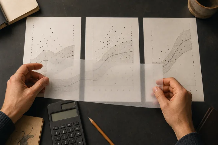 A transparent uncertainty band is compared across abstract data plots.