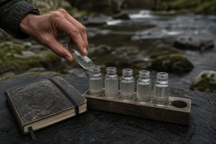 A field sample enters an ordered vial tray with one missing position visible.